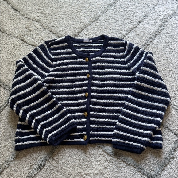 Gap sweater jacket navy blue white striped gold buttons cotton knit preppy XXL - Picture 10 of 10